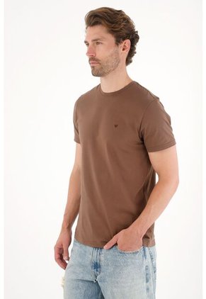 Tennis Camiseta Manga Corta Con Raqueta Bordada Café Para Hombre