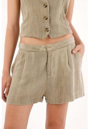 Short De Tiro Alto Con Prenses Café Para Mujer