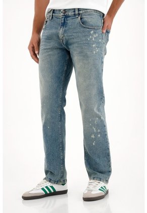 Tennis Jean Recto Con Efecto Salpicado Azul Para Hombre