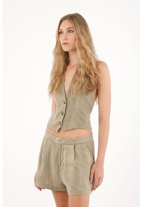 Short De Tiro Alto Con Prenses Café Para Mujer