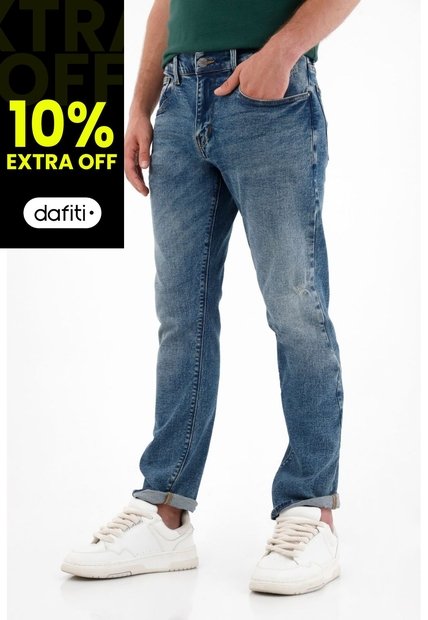 Tennis Jean Recto Tiro Medio Con Desgastes Azul Para Hombre