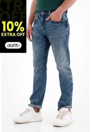 Tennis Jean Recto Tiro Medio Con Desgastes Azul Para Hombre