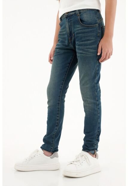 Jean Slim Tiro Medio De Tono Oscuro Para Niño