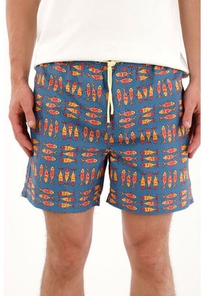 Tennis Pantaloneta De Baño Con Estampado De Peces Para Hombre