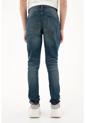 Jean Slim Tiro Medio De Tono Oscuro Para Niño