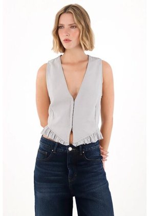 Tennis Chaleco Con Bolero En Ruedo Gris Para Mujer