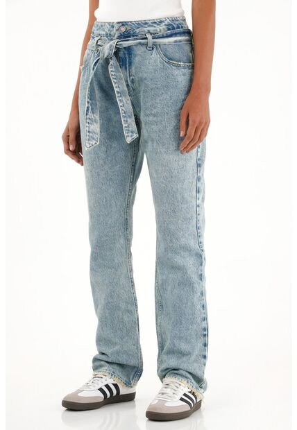 Tennis Jean Recto Tono Medio Con Cinturón Para Mujer