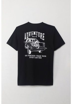 Tennis Camiseta Manga Corta Estampada Negra Con Cuello Definido Para Hombre