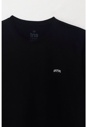 Tennis Camiseta Manga Corta Estampada Negra Con Cuello Definido Para Hombre