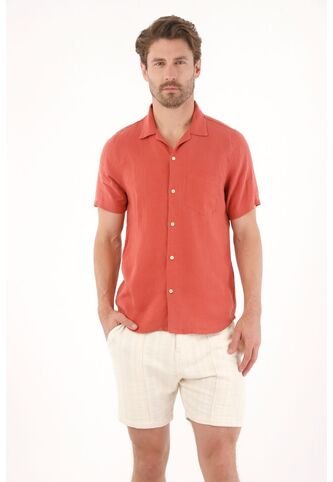 Tennis Camisa Manga Corta En 100% Lino Naranja Para Hombre Tennis