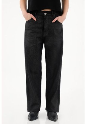 Tennis Pantalón Con Efecto Resinado Animal Print Negro Para Mujer