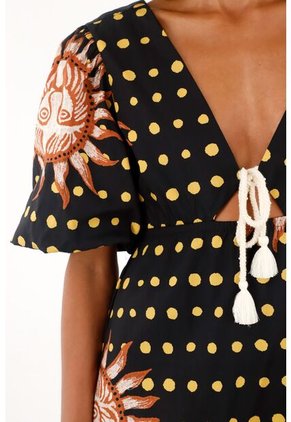 Tennis Vestido Negro Estampado Manga Corta Para Mujer