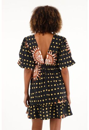 Tennis Vestido Negro Estampado Manga Corta Para Mujer