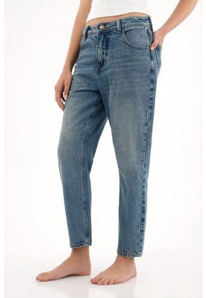 Tennis Jean Mom De Tiro Alto Crop Azul Para Mujer