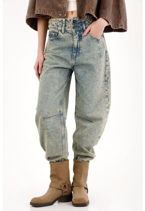 Tennis Jean Slouchy Con Doble Pretina Azul Para Mujer