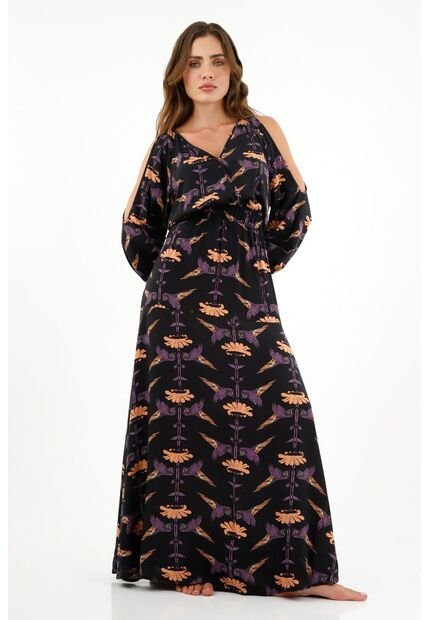 Tennis Vestido Negro Con Aberturas En Manga Para Mujer