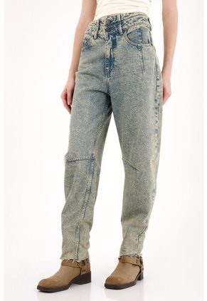 Tennis Jean Slouchy Con Doble Pretina Azul Para Mujer