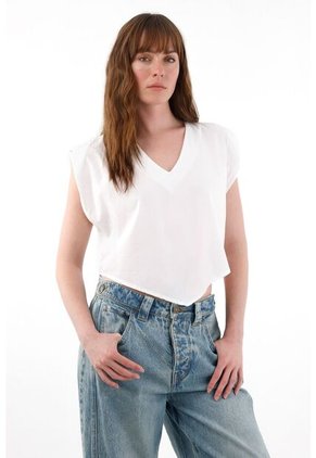 Tennis Camisa Manga Sisa Escote En V Blanca Para Mujer