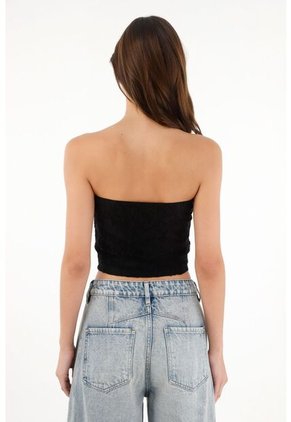 Tennis Crop Strapless En Encaje Negro Para Mujer