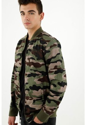 Chaqueta Tipo Bomber Estampado Camuflado Para Hombre