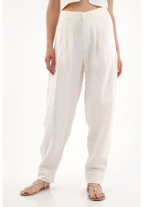 Tennis Pantalón Chino En 100% Lino Crudo Para Mujer