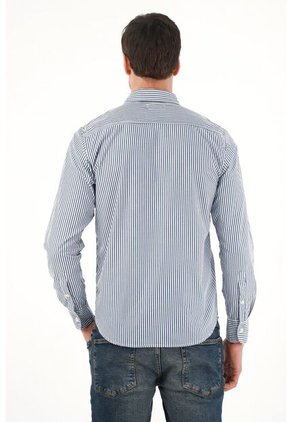 Tennis Camisa Azul Manga Larga Con Diseño A Rayas Para Hombre