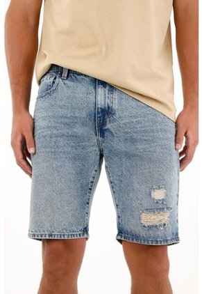 Tennis Bermuda En Denim Con Rotos Azul Para Hombre