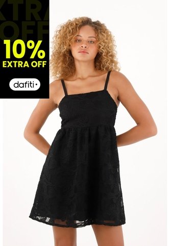 Tennis Vestido Negro Corto En Tela Bordada Para Mujer Tennis