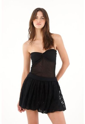 Tennis Falda Corta Abombachada Negra Para Mujer