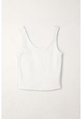 Tennis Camiseta Crop En Rib Blanca De Ajuste Cómodo Para Mujer Tennis