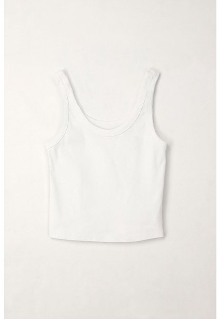 Tennis Camiseta Crop En Rib Blanca De Ajuste Cómodo Para Mujer