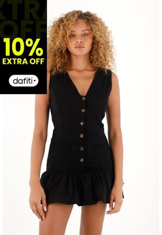 Tennis Vestido Corto Negro Con Falda Globo Para Mujer Tennis