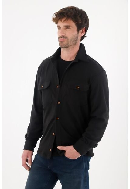 Tennis Camisa De Cuello Clásico Negra Para Hombre