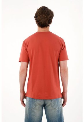 Tennis Camiseta Con Bolsillo De Parche Naranja Para Hombre