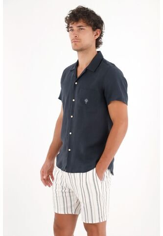 Tennis Camisa En 100% Lino Azul Para Hombre Tennis