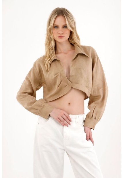 Tennis Camisa En 100% Lino Crudo Para Mujer