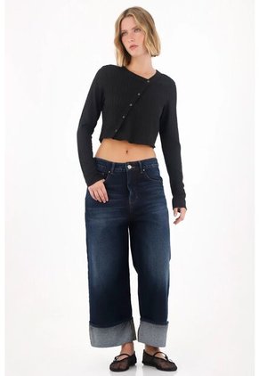 Tennis Camiseta Manga Larga Crop Negra Para Mujer