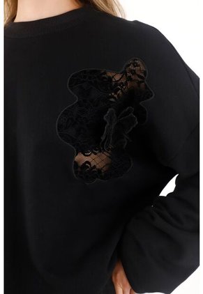 Tennis Buzo Negro Con Detalles Bordados Para Mujer