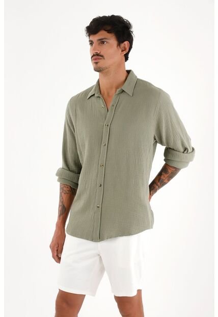 Camisa Verde Manga Larga Para Hombre