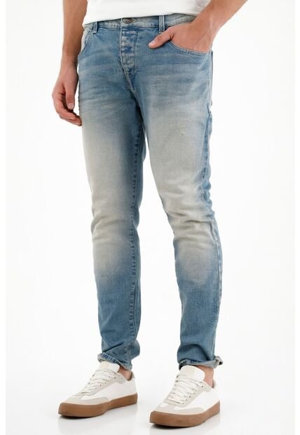Tennis Jean Skinny Tiro Medio Con Desgastes Localizados Para Hombre
