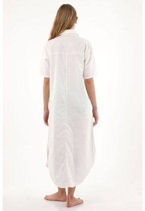 Tennis Vestido Largo Tipo Camisa Manga Larga Crudo Para Mujer