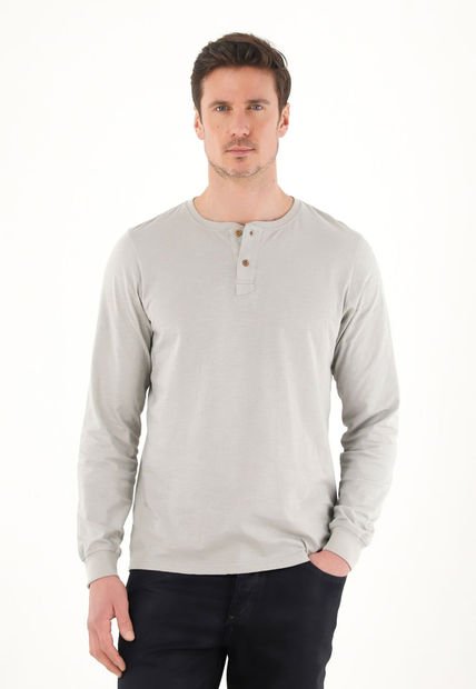 Camiseta Manga Larga Con Perilla Gris Para Hombre