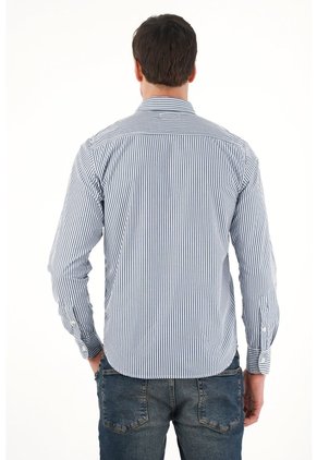 Tennis Camisa Azul Manga Larga Con Diseño A Rayas Para Hombre