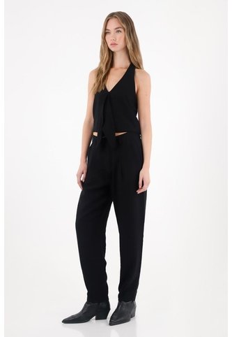 Tennis Pantalón De Tela Fluida Semi Ajustada Negro Para Mujer Tennis