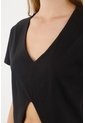 Tennis Camiseta Manga Corta Con Abertura En Delantero Negra Para Mujer de Tennis