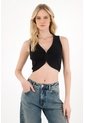 Tennis Camiseta En Rib Con Ajuste De Broches Negra Para Mujer de Tennis