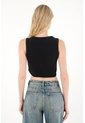 Tennis Camiseta En Rib Con Ajuste De Broches Negra Para Mujer de Tennis