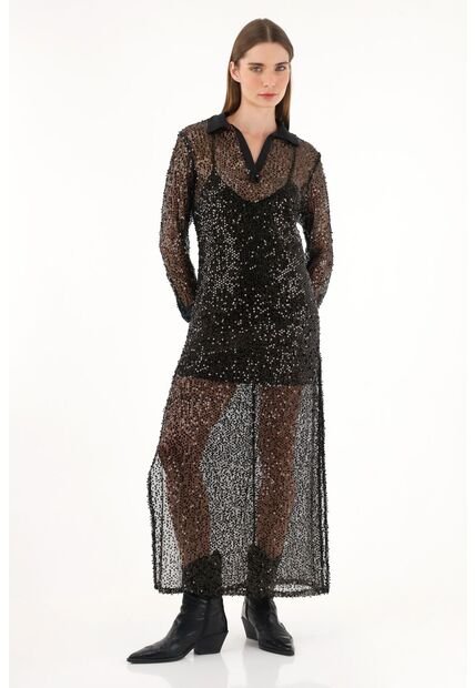 Tennis Vestido Con Transparencia Y Brillo Para Mujer