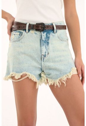 Tennis Bermuda Corta De Tiro Alto Azul Claro Para Mujer