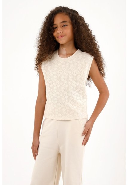 Camiseta Crudo Con Diseño Tejido En Delantero Para Niña
